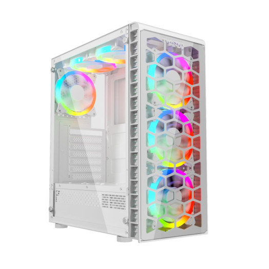 Twisted Minds Killstreak ATX Mid Tower Gaming Computer Case for PC, Front & Rear 12CM ARGB fans with Dust Filter, USB 3.0, Type C - Sync with Motherboard, Tempered Glass Side Panel - White - TM188-11-W